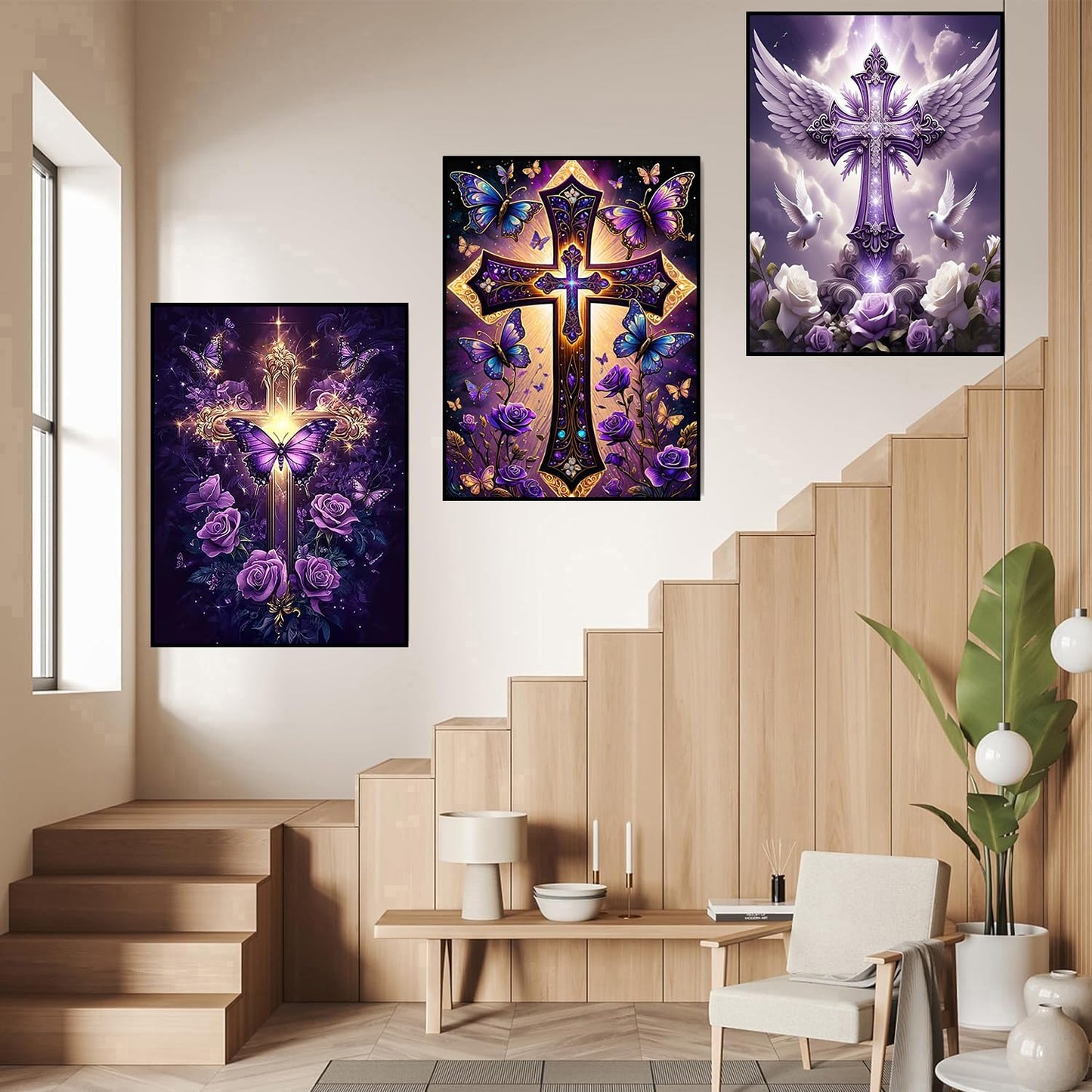 croshom Cross Diamond Art Kits for Adults, 3 Packs Cross Diamond Painting Kits for Adults, 5D DIY Religious Full Round Drill Gem Craft for Adult Gifts, Home Wall Decor 11.8" x 15.7"