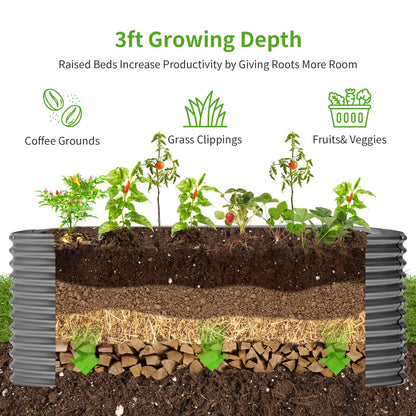 Land Guard 8x4x3ft Oval Galvanized Raised Garden Beds, Large-Capacity Metal Planter Box Outdoor, Durable Deep Raised Garden Bed 3ft Tall, Raised Beds for Gardening Vegetables, Modern Gray