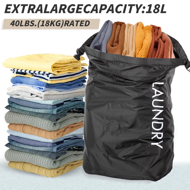 Travel Laundry Bag, Vacuum Compression Dirty Clothes Travel Bag Waterproof Wet Dry Bags Large Capacity Space Saver Bags Reusable Camp Clothes Organizer for Sports College Dorm Laundromat (1 Pcs )Black