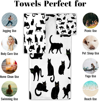 3 Sets, 1 1 1 Set Black Cats Piece Towel Bathroom Bath Towel, Washcloth, Hand Towel, Cotton Fast Dry Soft Absorbent