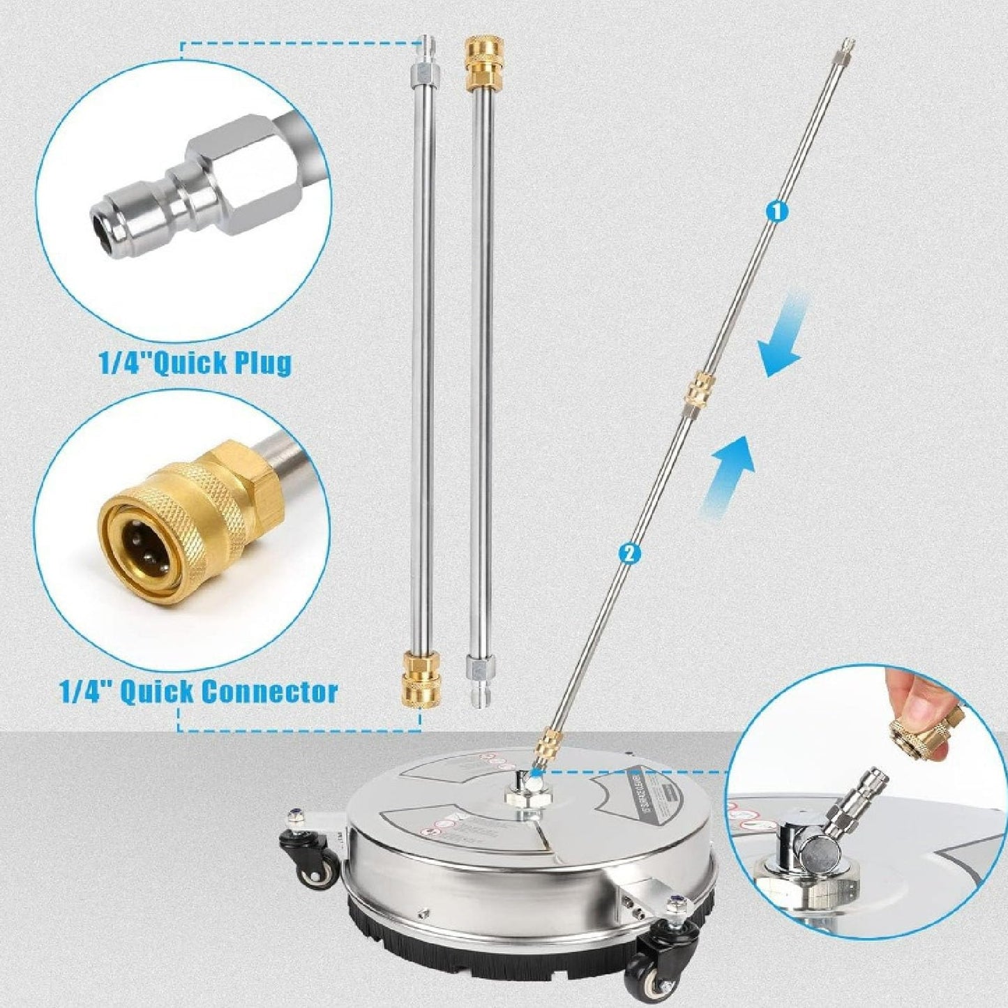 TRELVEX 4000PSI Maximum Pressure, 15 Inch Stainless Steel Surface Cleaner Driveway Power Washer Attachment, Portable Design, Powerful for Various Surfaces
