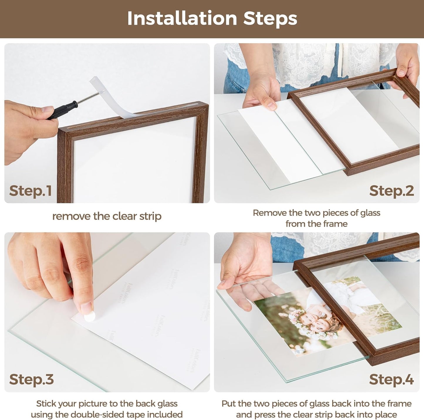 8x10 2x3 4x6 5x7 6x8 8''x10'' Axeman Floating Picture Frame - Solid Oak Wood Picture Frame, Double Tempered Glass Photo