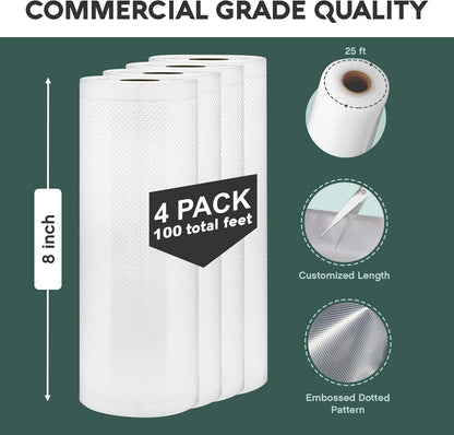 Avid Armor Vacuum Sealer Bags - Heavy Duty 8x25 Rolls | BPA-Free Food Storage & Sous Vide | 4 Pack