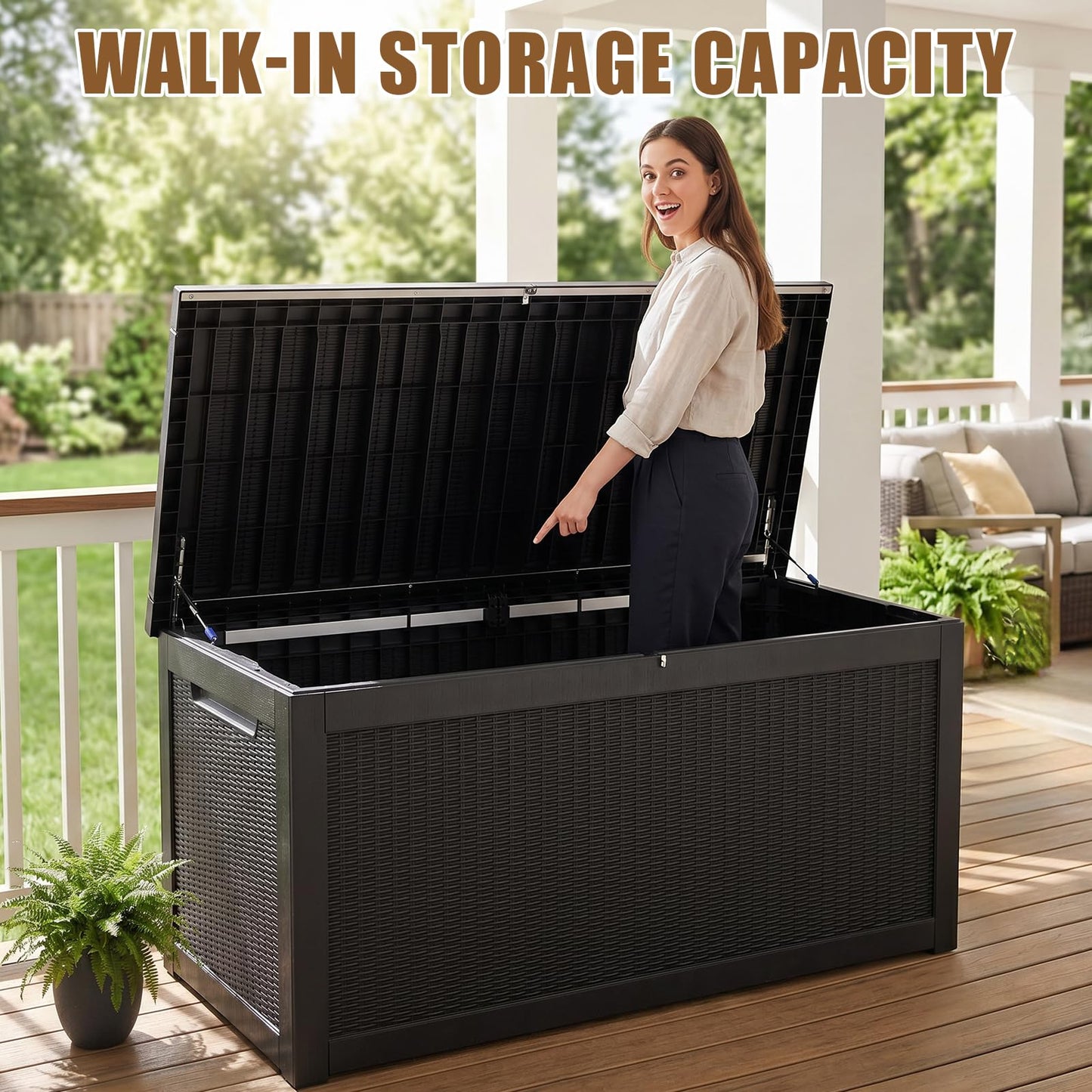 EasyUp 320 Gallon Deck Boxes Waterproof, Outdoor Large Storage Boxes with Lids, Outside Resin Storage Box & Deck Boxes for Patio, Garden Use(Black)