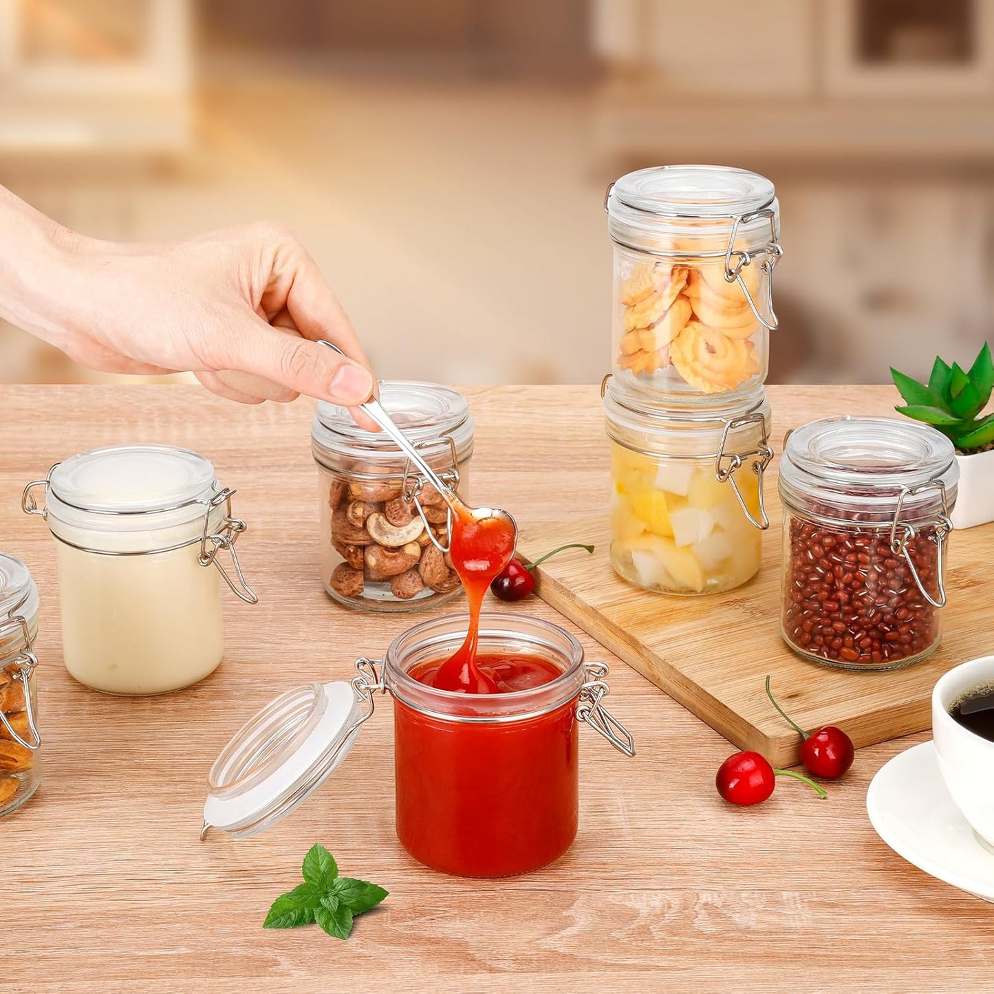 8 oz, Small Glass Jars with Lids Airtight Clamp Lid Glass Storage Jars, Thick Lead-Free Glass Containers for Pantry