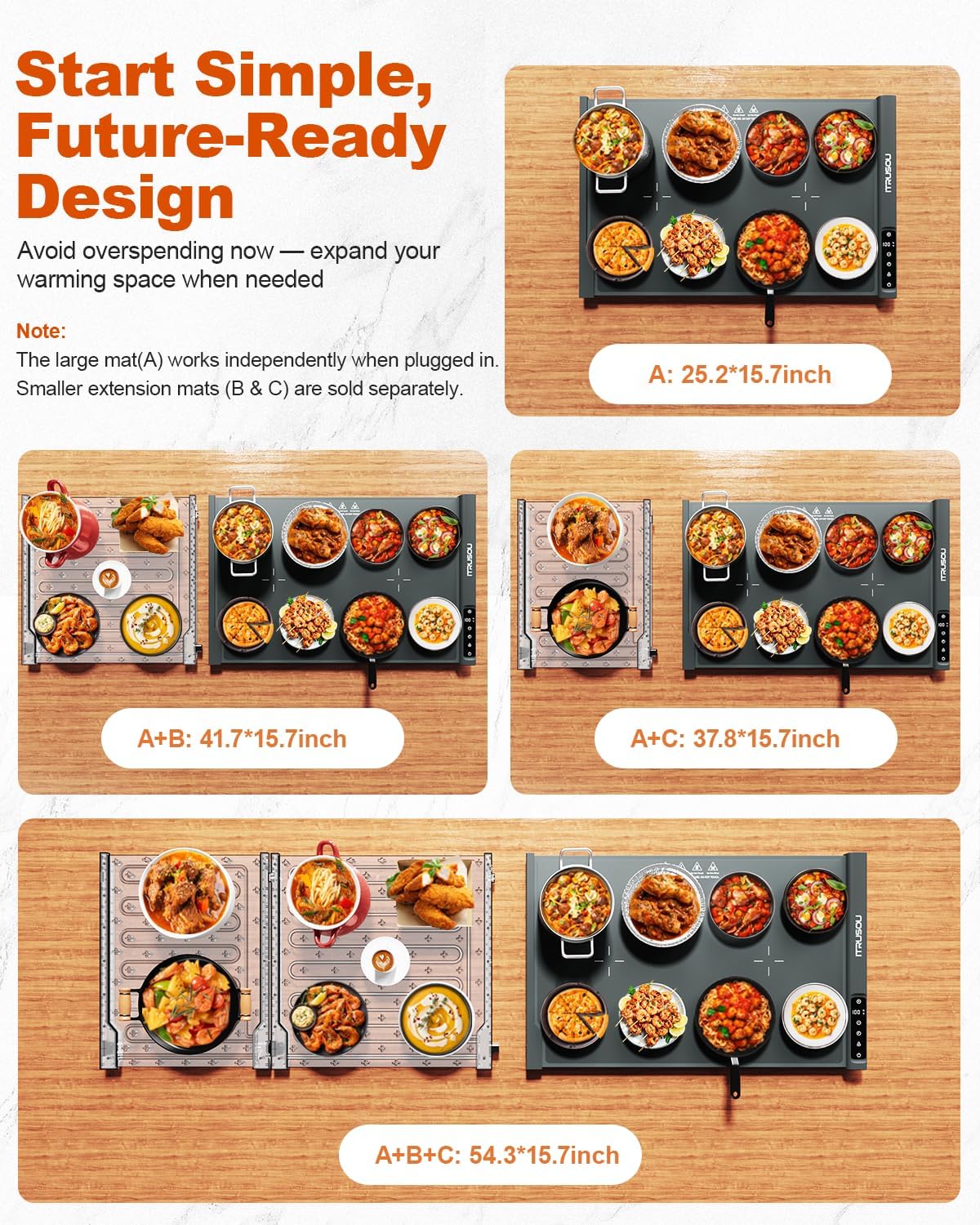 25.2x16" 7 Settings, 99H iTRUSOU Food Warming Mat Extendable Roll-Up Electric Warming Tray with Temp Timer