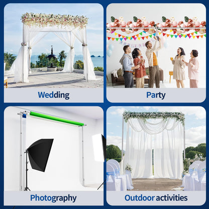 Qoolfoto 8.9x10ft Pipe and Drape Backdrop Stand, Three Crossbar, Heavy Duty Adjustable Background Frame with Metal Base for Parties Photography Wedding Photoshoot Decoration