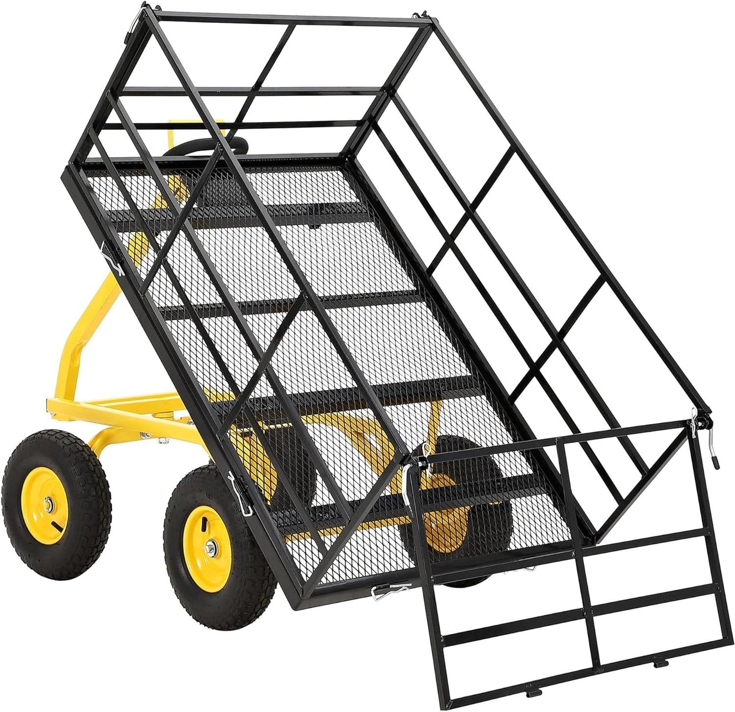 1500Lbs Steel Mesh Garden Cart, Heavy-Duty Utility Wagon with Removable Sides, Outdoor Wagon with Rubber Tire and Handle for Gardening Soil, Tools and Plant Transport(Green)