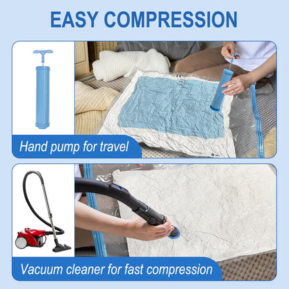 Fygrip 10 Pack Small Vacuum Storage Bags with Hand Pump, Plastic Packaging Bags, 80% Space Saver Vacuum Seal Bags for Clothing, Travel Lugggage, Blankets, Comforters