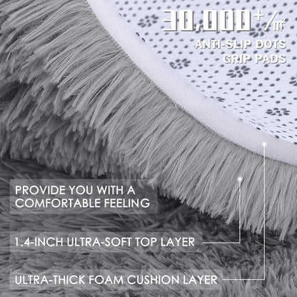 OLANLY Round Light Grey Area Rug - Soft, Machine Washable 5 ft Shaggy Carpet for Bedroom & Living Room