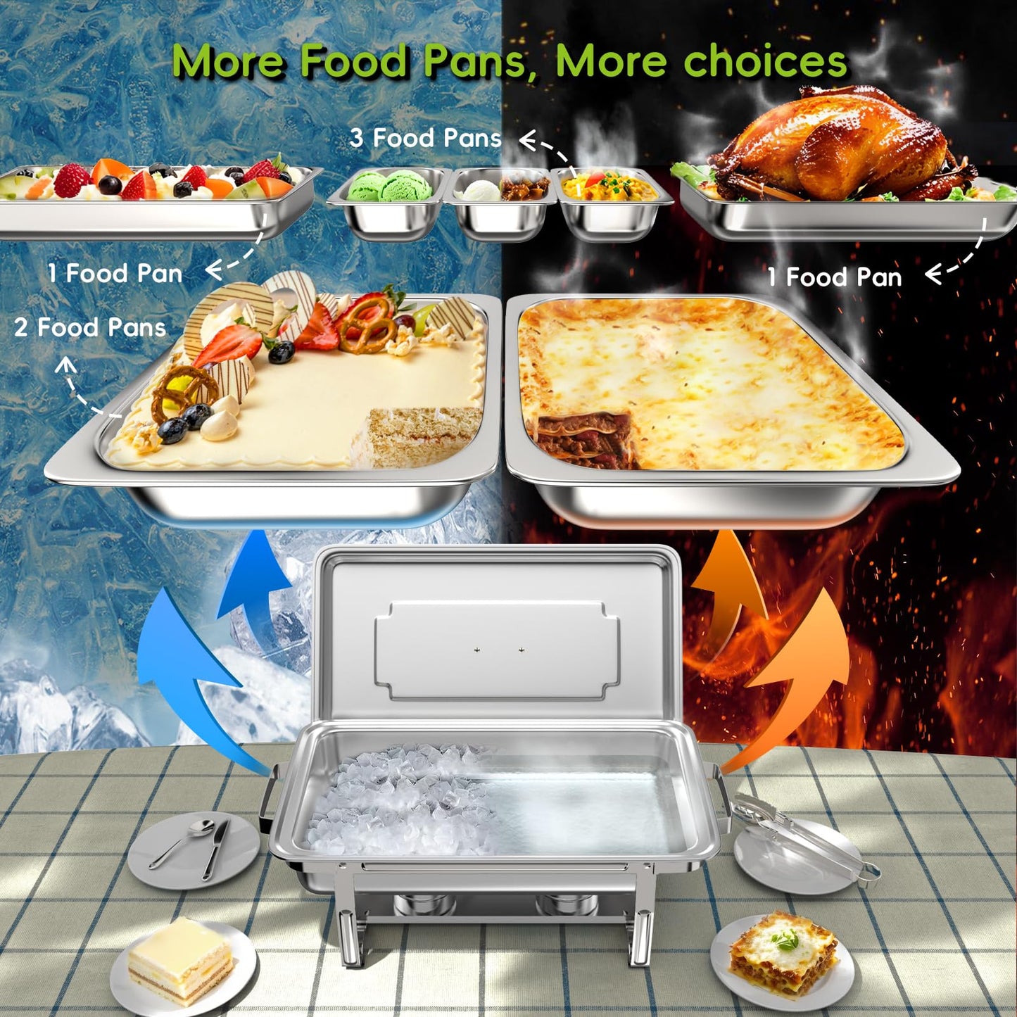 SIFER Chafing Dishes for Buffet 9Qt 4 Pack with Multi-Size Food Pans-Screwless Installation Chafing Dish Buffet Set,Foldable Handles Stacking Design,Stainless Steel for events,Silver
