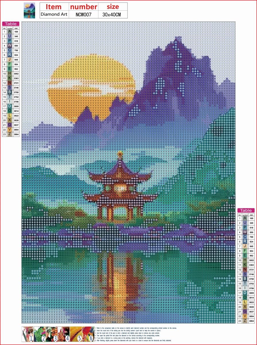 ZSWLLHP 12-Pack Asian Landscape Diamond Painting Kits, Full Round Drill 5D Purple Mountain Pagoda Scenery Diamond Art Sets for Adults, DIY Handmade Gem Paintings for Home Office Wall Art Decor