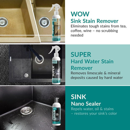 Shieldon Protects Sink Restorer Kit – 3-Step System: Heavy Duty Kitchen Sink Cleaner, Hard Water Stain Remover & Nano Sealer Protector for Granite Composite, Quartz, Porcelain & Ceramic Kitchen Sinks