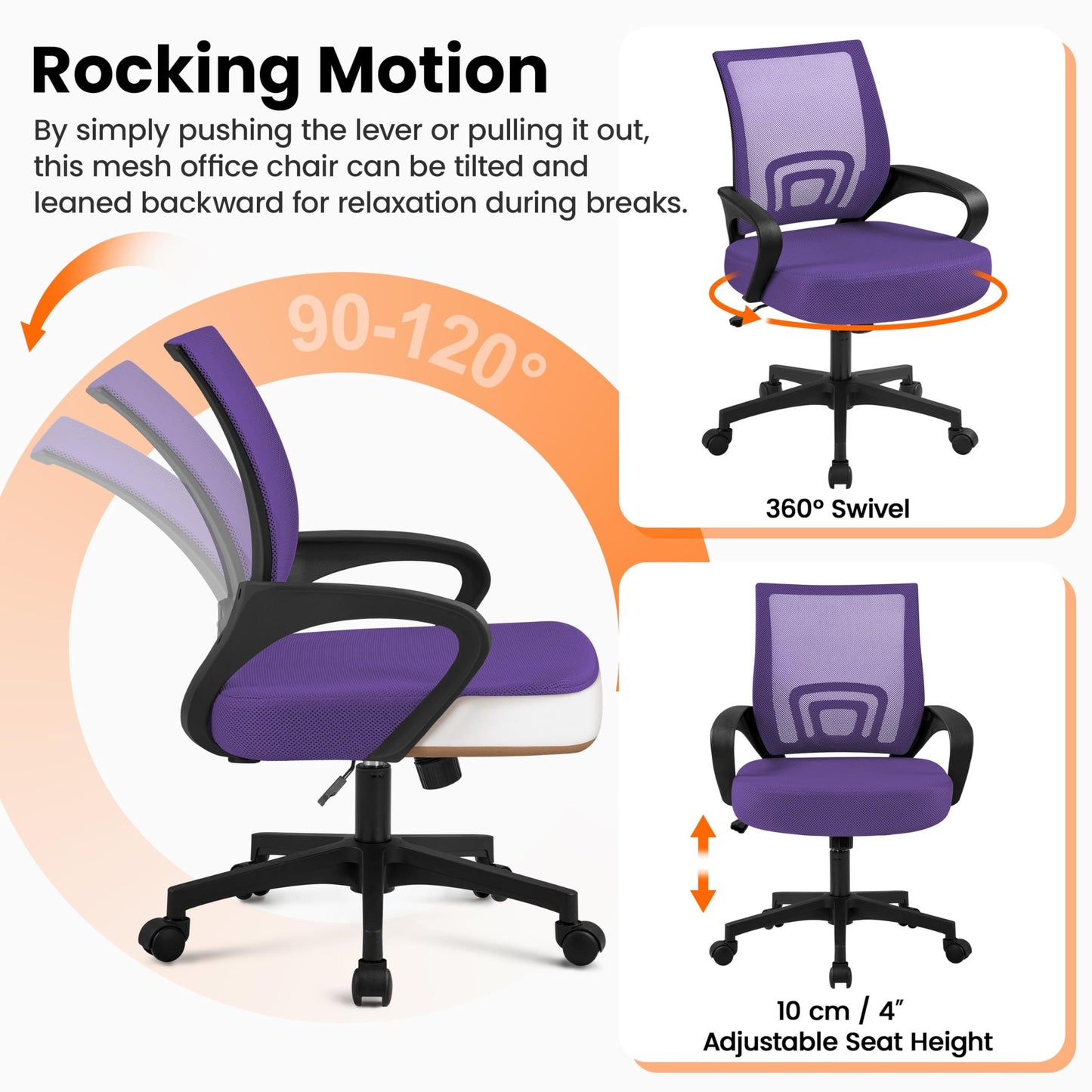 Yaheetech Office Chair Ergonomic Mesh Chair w/Lumbar Support Armrest Wheels Comfortable Racing Seat Adjustable Swivel Rolling Home Executive Mid Back Computer Chair for Adults, Purple