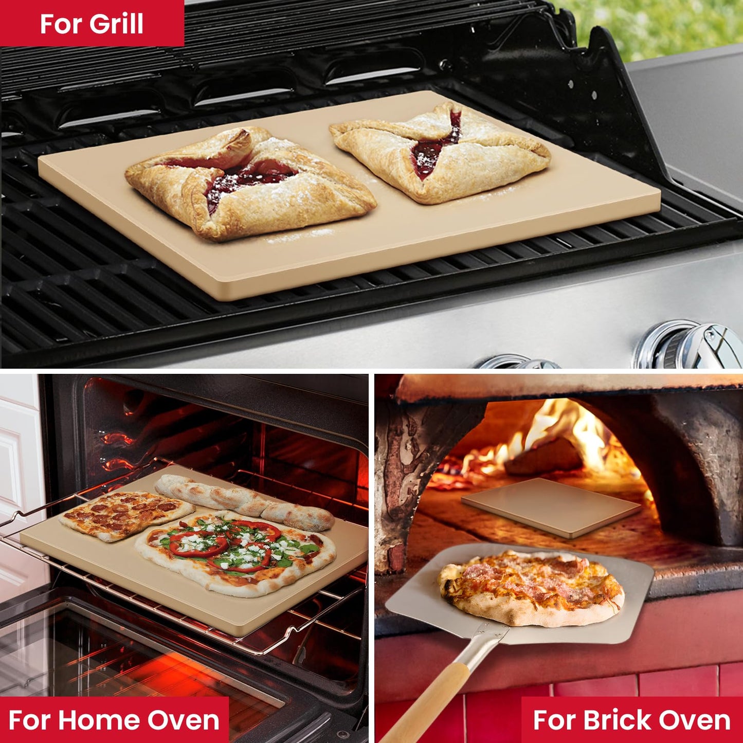 Unicook Large Pizza Stone for Oven 20 Inch, Rectangular Baking Stone 20" x 13.5" x 0.6", Heavy Duty Cordierite Bread Pan, Thermal Shock Resistant, Ideal for Baking Large or 2 Personal Pizzas
