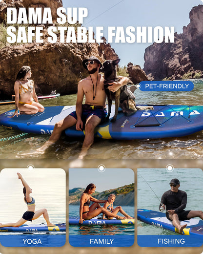 DAMA Stand Up Paddle Board for Family Use on Lakes, Rivers and Coastal Waters, Extra Wide All-Around Design, 11'6" x 34" x 6", 450 lbs Capacity, Stable for Beginners, 2+1 People and Pets