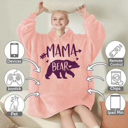 Warmstorey Mama Bear Hoodie Blanket, Mama Bear Gifts For Mom, Pink Blanket Hoodie Gift From Husband - Mothers Day Gift From Daughter Son - Wife Birthday Gifts, Gifts For Wife Women