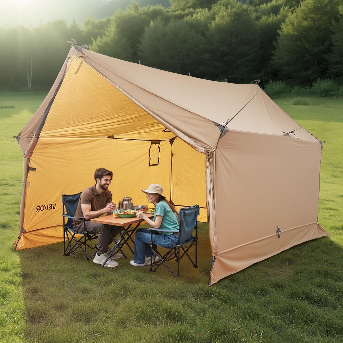 VEVOR Camping Hot Tent, 2 Persons Cabin Hot Tent with Stove Jack, Waterproof Winter Tents Shelters with Vents, Lightweight & Portable 4 Season Tents for Hiking Fishing Hunting Backpacking