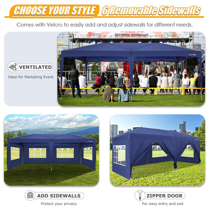 HOTEEL 10x20 Pop up Canopy Tent with Sidewalls, Outdoor Waterproof Tents for Parties with Center Lock, Sandbag, Easy Setup Event Tent Shelter with Reinforce Rod for Backyard, Camping, Market, Navy