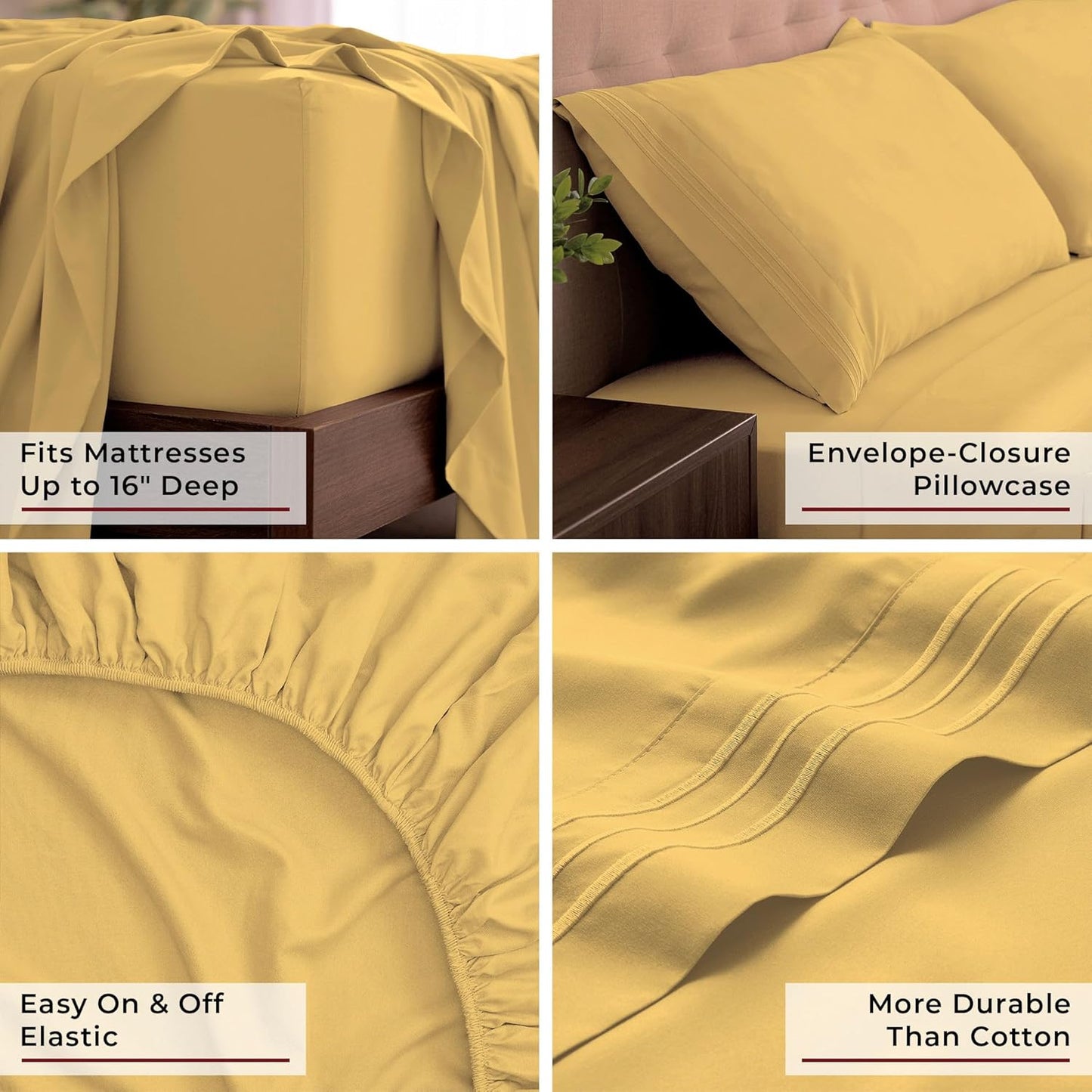Mellanni California King Sheets Set - 4 PC Hotel Luxury Bedding | Extra Soft, Cooling, Wrinkle-Resistant (Cal King, Yellow)