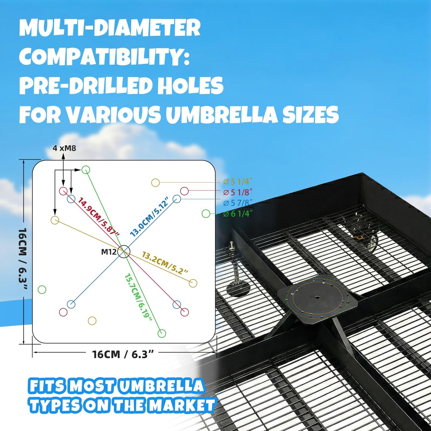 DRKSBESTO Cantilever Umbrella Base with Wheels, Heavy Duty Patio Umbrella Base Fillable with Stones, Large 37.79 Inch Square Base, Steel Frame Outdoor Stand for Offset Umbrellas