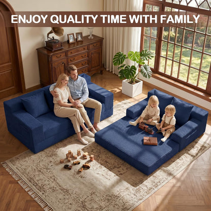 Winzoo Boneless Loveseat Couch Folding Sofa Bed, Foldable Floor Futon Sleeper Couch Bed - Convertible Sofa Bed, Corduroy Pull Out Sofa Bed with 2 Pillows for Living Room & Bedroom