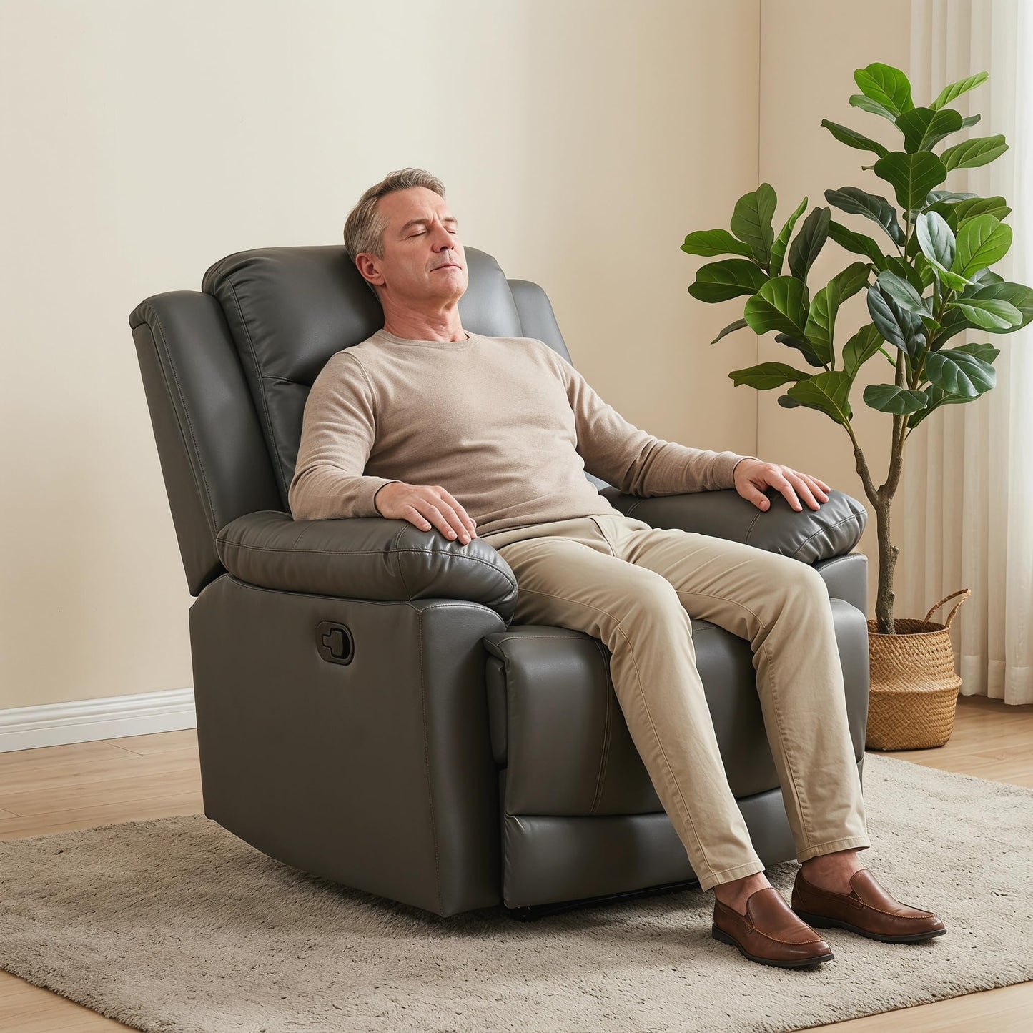 Trygoal Manual Recliner Chair, Nursery Rocking Chair, Lazy Boy Recliner Chair for Adults, Gaming Recliner wih Overstuffed Arms, Suitable for Home Theater, Living Room, Bedroom, Deep Gray