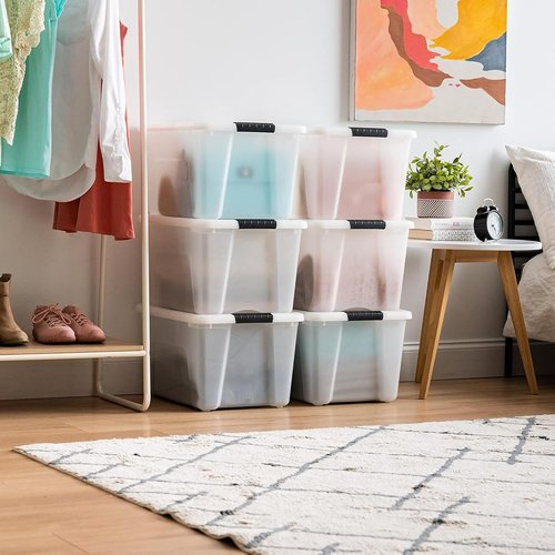 IRIS USA 40 Qt Stackable Storage Bins - BPA-Free, Durable Lids, 6 Pack - Pearl Color, Secure Handles