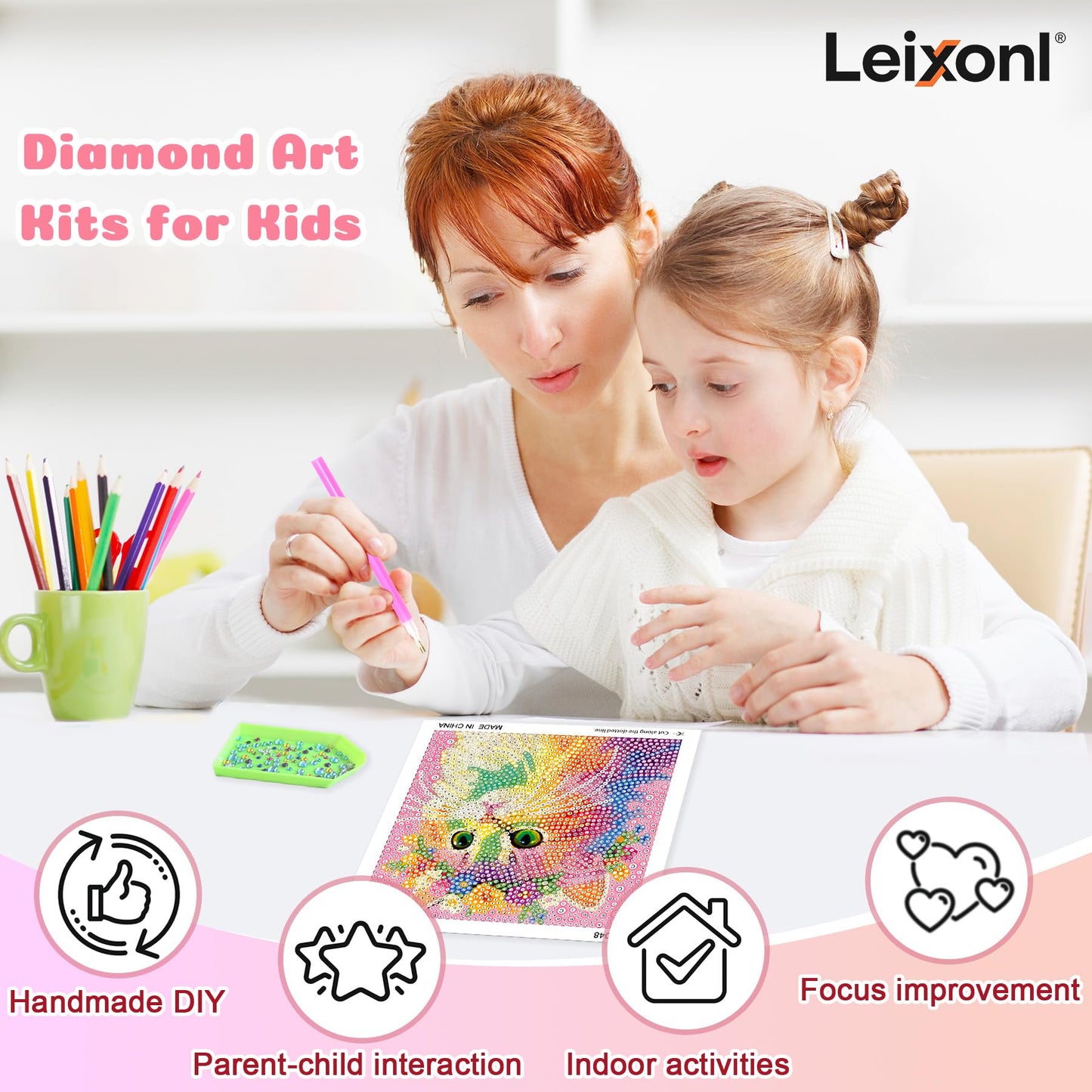 Leixonl 4 Packs 5D Diamond Art Kits for Kids Ages 6-8-9-12,Arts and Crafts Set for Home Wall Decor.Gem Art by Number Kits Arts and Crafts Kits(5.9x5.9inch) (4-pack-15-cat Dog cat Alpaca)