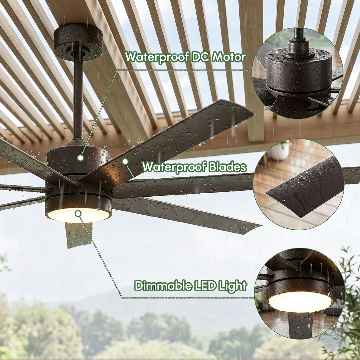 56 Inch Outdoor Smart Ceiling Fan with Lights, IP65 Wet-Rated All-Weather Waterproof Fan, Alexa/App/Remote Control, 7 UV-Proof Blades, High CFM Quiet DC Motor for Patio, Porch, Gazebo & Commercial