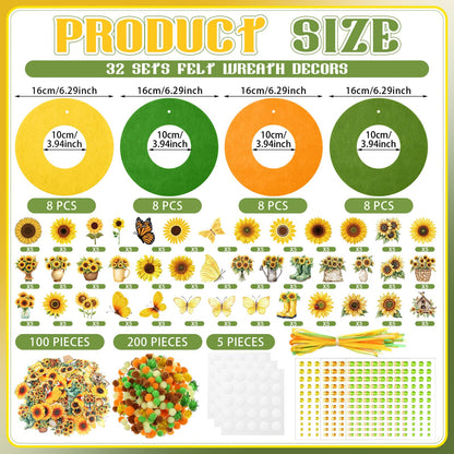 Wavwavw 472 Pcs Sunflower DIY Craft Kits Sunflower Wreath Summer Craft Kit Wreath Arts Decorations with Butterflies House Felt Stickers for Home Indoor Outdoor Party Activities Decor