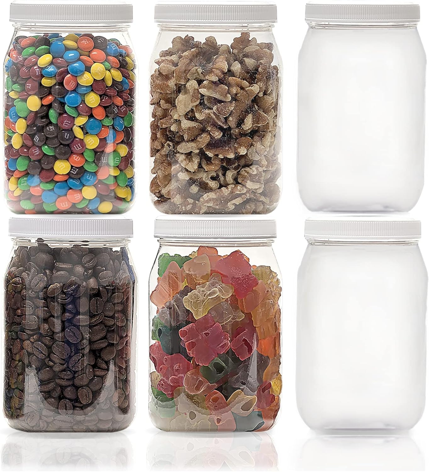 ljdeals 16 oz Clear Plastic Jars with Lids, Storage Containers, Pack of 6, BPA Free, Food Safe, Made in USA