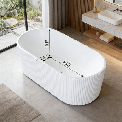 59" Acrylic Freestanding Soaking Bathtub, Deep Ergonomic Design with Lumbar Support, Integrated Overflow Drain, Non-Slip Base,cUPC Certified Modern Bathroom Tub, Easy Installation for Bathroom