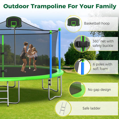 Tatub 16FT Trampoline for Kids and Adults, Outdoor Recreational Trampolines with Basketball Hoop & Enclosure Net, Green