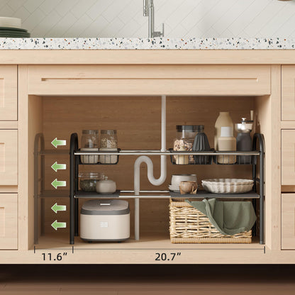 NETEL Under Sink Organizers and Storage, 2 Tier Expandable Under Cabinet Organizer Shelf with 4 Baskets and 4 Panels, Expandable Shelf for Cupboard, Kitchen, Bathroom, Shoe Storage Rack