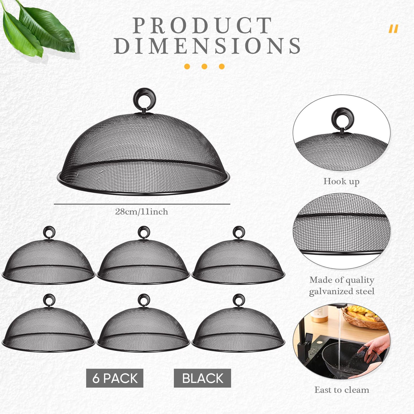 Gerrii 6 Pcs Metal Mesh Food Cover Outdoor Mesh Food Tents Dome Screen Plate Covers for Dinner Plates Reusable Fruit Fly Nets Picnic Umbrella for Table, BBQ, Camping, Party(Black,11 Inch)
