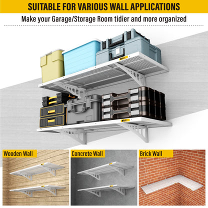 Brukid 4Pack 1.64x4ft Adjustable Metal Garage Wall Shelving Heavy Duty Garage Storage Shelf Wall Mounted White