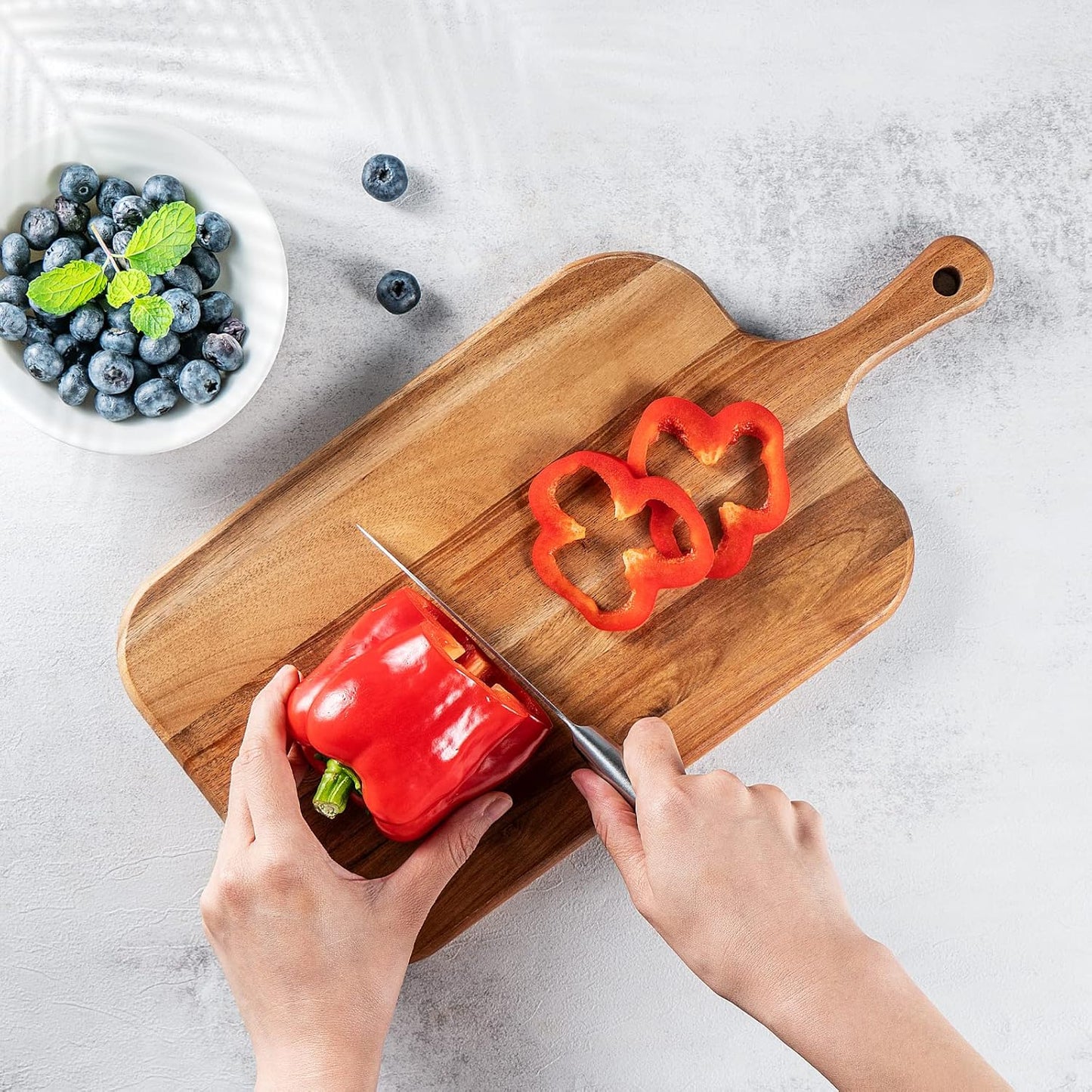 Acacia Wood Serving Board, Cutting Board with Handle, Wooden Cheese Board, Charcuterie Board for Food, 15x7.5x0.6 Inch
