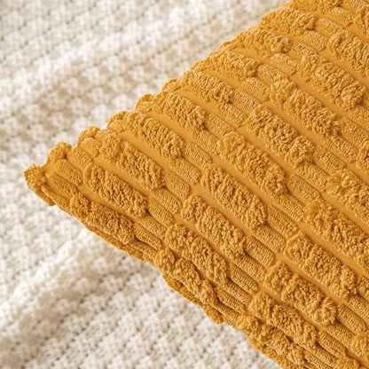 MIULEE Corduroy Throw Pillow Covers - Soft Boho Striped Design | 16x16 Inch, Gold Yellow for Modern Home Decor