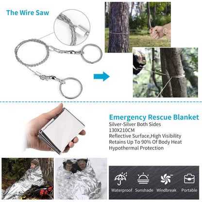 JINAGER Survival Gear Kits Outdoor Survival Gear Tool for Trip,with Fire Starter, Whistle, Wood Cutter, Tactical Pen for Camping, Hiking, Climbing for Wilderness/Trip/Cars/Hiking/Camping