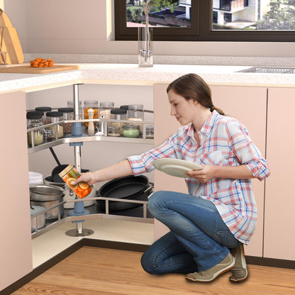 JOWBOOW 28" Kidney Corner Cabinet Lazy Susan, 270° Height Adjustable Replacement Shelves for Kitchen Corner Cabinet (Cannot be Door-Mounted)