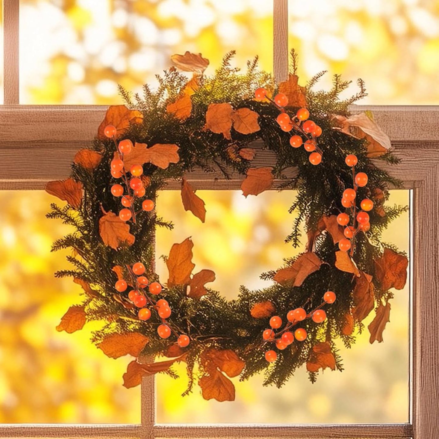 letesult 44PCS 8.6 Inch Artificial Fall Berry Stems Branches, Faux Orange Holly Fall Berry Picks and Sprays, Falls