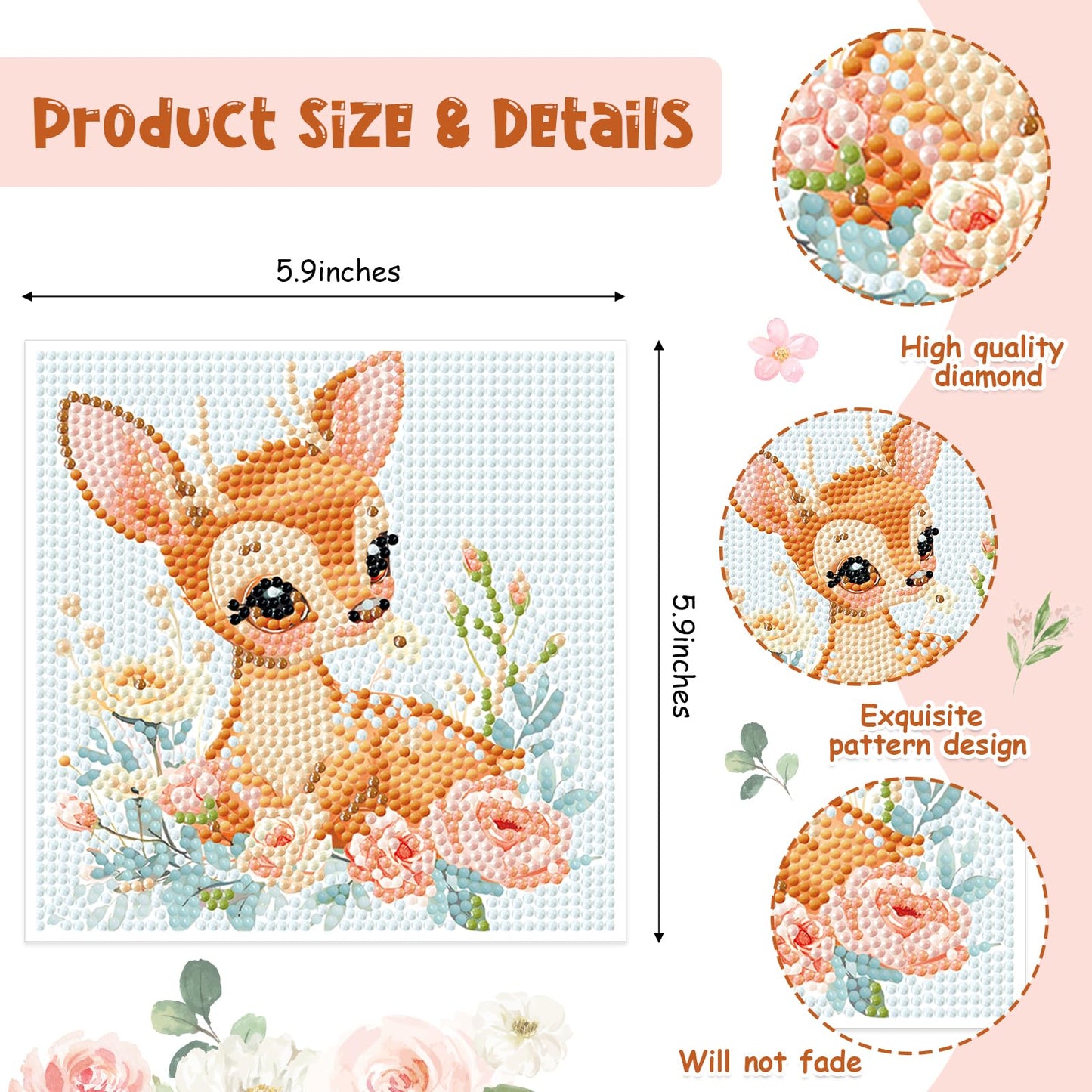 Cheerupp 4 Pcs Woodland Animal Diamond Art Kits for Kids, Cute Jungle Animal DIY Creative Diamond Art Sticker Craft by Number for Adults Beginner, Full Round Drill Gem Art for Home Wall Decor