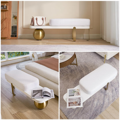 homary 47.2" Modern Entryway Bench, Wooden Boucle Upholstered Bench with Abstract Metal Legs, Lambswool Cushioned Seating for Entryway, Bedroom or Living Room