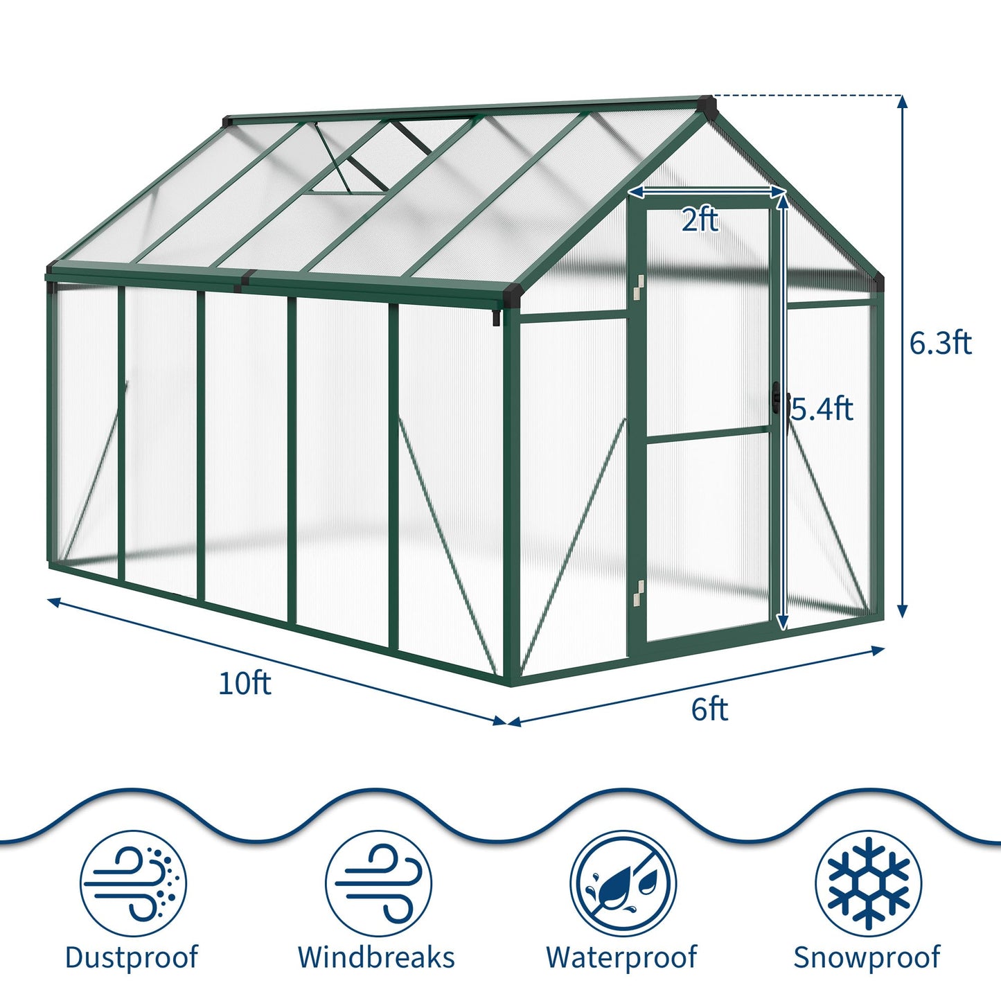 IDEALHOUSE 6×10 FT Greenhouse, Large Walk in Greenhouses for Outdoors and Garden Planting, Polycarbonate Greenhouse with Enhanced Aluminum Frame, Green Houses with Quick Setup Structure and Roof Vent