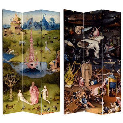 Red Lantern 7 ft. Tall Double Sided Garden of Delights Canvas Room Divider 3 Panel Freestanding Folding Privacy Screen, Partition and Separator for Modern and Contemporary Bedroom, Home Office, Studio