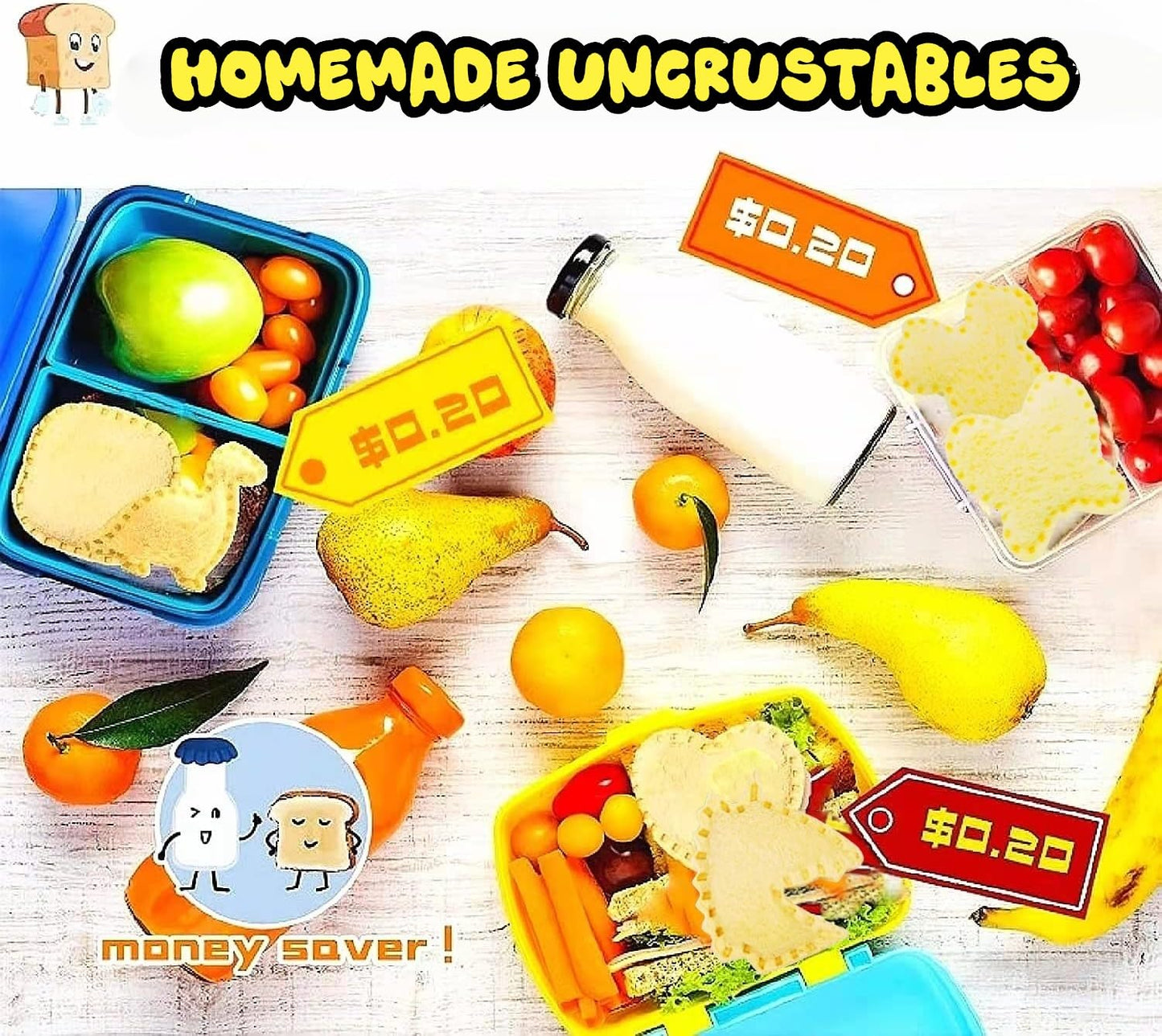 BANIC Uncrustable Sandwich Cutter, 24Pcs Sandwich Cutter and Sealer, Crustless Sandwich Cutter Heart Star Unicorn Dino Butterfly etc, Lunch & Bento Box Accessories