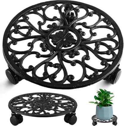 11 Inch 1 Pack Rolling Plant Stand with Wheels Wrought Iron Rolling Plant Stand with Casters Heavy Duty for Indoor