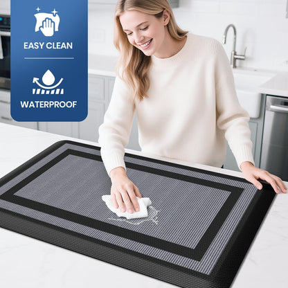 KitchenClouds [2 PCS] Kitchen Rugs Cushioned Anti-Fatigue Kitchen Mats for Floor Waterproof Kitchen Rug Set Non-Slip Comfort Standing Mat for Office, Sink, Laundry 17.3"×29"+17.3"×47",Black