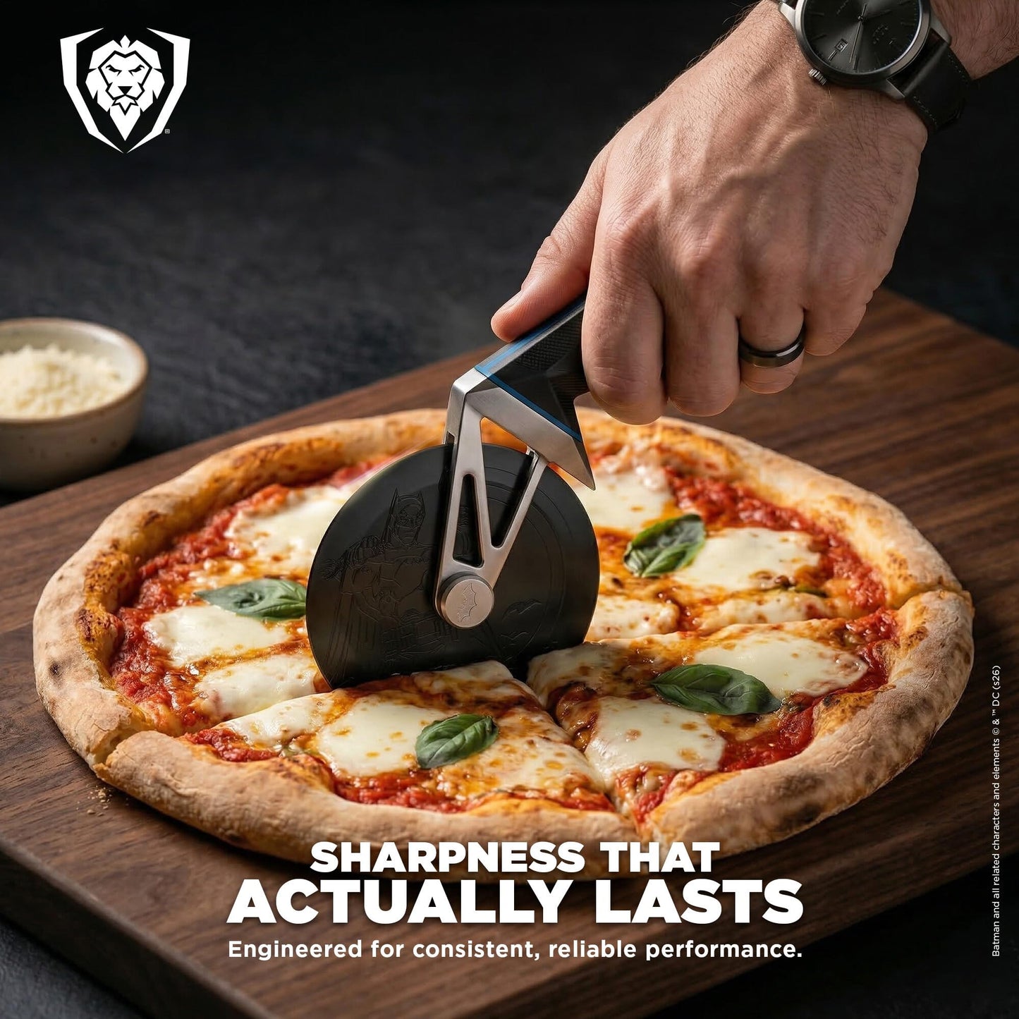 DALSTRONG Pizza Wheel - BATMAN™ Edition - Shadow Black Edition - Heavy-Duty German Steel - Black Titanium Pizza Cutter - G10 Handle - Detachable DC Artwork Blade - Collectible Razor Sharp